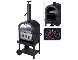 Ψησταριά πίτσας BBQ κάρβουνου Vaggan (X85300070) Με καμινάδα και θερμόμετρο, Πέτρα μαγειρέματος, Σχάρα, Λαβές και πόδια στήριξης με 2 τροχούς, Βάση τακτοποίησης, Μεταλλική, 67 x 47.5 x 156 cm
