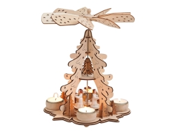 Ξύλινη Χριστουγεννιάτικη Πυραμίδα με 2 επίπεδα και υποδοχές για κεριά και διαστάσεις 22x22x28cm