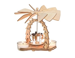 Ξύλινη Χριστουγεννιάτικη Πυραμίδα με υποδοχές για κεριά και διαστάσεις 14x8x11cm