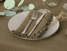 Atmosphera  Σετ Πετσέτες φαγητού Maha με κρόσσια και διαστάσεις 40x40cm - Khaki green - 2 τεμάχια