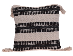 Διακοσμητικό Μαξιλάρι Black Stripe με ανάγλυφο σχέδιο,  κρόσσια και διαστάσεις 45x45cm - White/Black