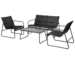 Σετ Κήπου & Βεράντας με Τραπέζι, Διθέσιο Καναπέ και 2 Πολυθρόνες - Μέταλλο/Γυαλί/Πολυεστέρας - Black