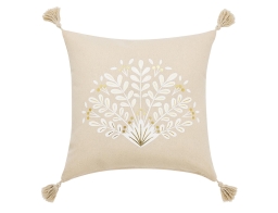 Διακοσμητικό Μαξιλάρι Majestia Douceur d'intérieur με μεταλλικό σχέδιο, κρόσσια και διαστάσεις 45x45cm - Beige