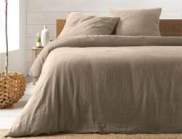 Douceur d'intérieur  Σετ Υπέρδιπλη Παπλωματοθήκη & 2 Μαξιλαροθήκες Angelia από βαμβάκι 57TC, με διαστάσεις 220x240cm - Sand