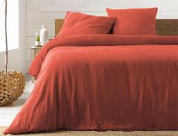Douceur d'intérieur  Σετ Υπέρδιπλη Παπλωματοθήκη & 2 Μαξιλαροθήκες Angelia από βαμβάκι 57TC, με διαστάσεις 220x240cm - Terracotta