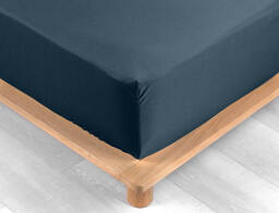 Σεντόνι Υπέρδιπλο με λάστιχο Percaline Douceur d'intérieur από βαμβάκι περκάλι 78TC, με διαστάσεις 160x200cm - Night Blue