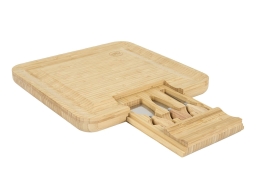 Πλατώ σερβιρίσματος τυριών Cook Concept με 3 μαχαίρια τυριού, συρτάρι αποθήκευσης και διαστάσεις 33x33x3cm