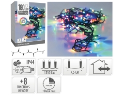 180 Φωτάκια LED - 13.5 Μέτρα + 3 Μέτρα σύνδεσης, Κανονική Διάταξη, με χειριστήριο, 8 προγράμματα, Πράσινο καλώδιο PVC - Πολύχρωμο