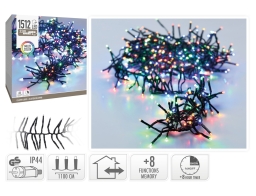1512 Φωτάκια LED - 11 Μέτρα + 3 Μέτρα σύνδεσης, Κανονική Διάταξη, με χειριστήριο, 8 προγράμματα, Μαύρο καλώδιο PVC - Πολύχρωμο