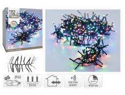 1152 Φωτάκια LED - 8.5 Μέτρα + 3 Μέτρα σύνδεσης, Κανονική Διάταξη, με χειριστήριο, 8 προγράμματα, Μαύρο καλώδιο PVC - Πολύχρωμο