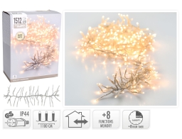 1512 Φωτάκια LED - 11 Μέτρα + 3 Μέτρα σύνδεσης, Κανονική Διάταξη, με χειριστήριο, 8 προγράμματα, Διάφανο καλώδιο PVC - Θερμό Λευκό
