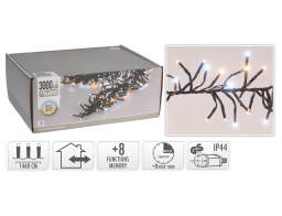 3000 Φωτάκια LED - 21.8 Μέτρα + 3 Μέτρα σύνδεσης, Κανονική Διάταξη, με χειριστήριο, 8 προγράμματα, Μαύρο καλώδιο PVC - Λευκό, Θερμό Λευκό