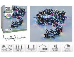 1200 Φωτάκια LED - 24 Μέτρα + 3 Μέτρα σύνδεσης , Κανονική Διάταξη, με χειριστήριο, 8 προγράμματα, Πράσινο καλώδιο PVC - Πολύχρωμο