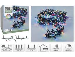 1500 Φωτάκια LED - 30 Μέτρα + 3 Μέτρα σύνδεσης , Κανονική Διάταξη, με χειριστήριο, 8 προγράμματα, Πράσινο καλώδιο PVC - Πολύχρωμο
