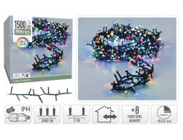 1800 Φωτάκια LED - 36 Μέτρα + 3 Μέτρα σύνδεσης , Κανονική Διάταξη, με χειριστήριο, 8 προγράμματα, Πράσινο καλώδιο PVC - Πολύχρωμο