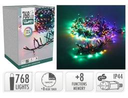768 Φωτάκια LED - 9.9 Μέτρα + 3 Μέτρα σύνδεσης, Κανονική Διάταξη, με χειριστήριο, 8 προγράμματα, Πράσινο καλώδιο PVC - Πολύχρωμο	