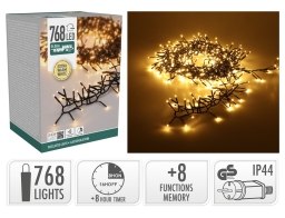 768 Φωτάκια LED - 9.9 Μέτρα + 3 Μέτρα σύνδεσης, Κανονική Διάταξη, με χειριστήριο, 8 προγράμματα, Μαύρο καλώδιο PVC - Extra Θερμό Λευκό