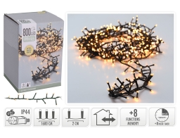 800 Φωτάκια LED - 16 Μέτρα + 3 Μέτρα σύνδεσης, Κανονική Διάταξη, με χειριστήριο, 8 προγράμματα, Πράσινο καλώδιο PVC - Extra Θερμό Λευκό