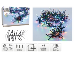 3000 Φωτάκια LED - 21.8 Μέτρα + 3 Μέτρα σύνδεσης, Κανονική Διάταξη, με χειριστήριο, 8 προγράμματα, Μαύρο καλώδιο PVC - Πολύχρωμο