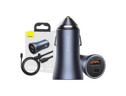 Baseus  Φορτιστής Αυτοκινήτου Golden Contactor Pro με Καλώδιο USB-C σε Lightning μήκους 1m - 40W - 1x USB-A, 1x USB-C - Γκρι/Μαύρο