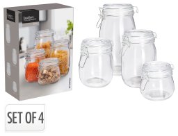 Σετ Γυάλινα Δοχεία Τροφίμων Excellent Houseware με καπάκι, Χωρητικότητας 500ml, 750ml, 1000ml, 1500ml - 4 τεμάχια