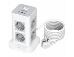 Tessan  Πολύπριζο 11-σε-1 Tower Surge Protector (TPS03-DE-C) - 8xSchuko, 2xUSB, Type-C, καλώδιο 2m