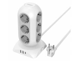 Tessan   Πολύπριζο 15-σε-1 Tower Surge Protector (TPS02-DE-C) - 12xSchuko, 2xUSB, Type-C, καλώδιο 2m - White