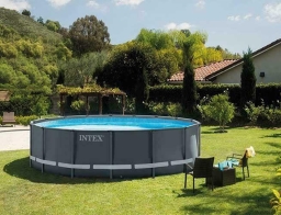 Intex Πισίνα Ultra Frame οικογενειακή, με μεταλλικό σκελετό, χωρητικότητα 19156lt και διαστάσεις 488x488x122cm - Dark Grey