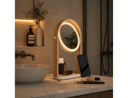 Umbra Διακοσμητικός επιτραπέζιος καθρέπτης Bellwood Vanity στρογγυλός, με φωτισμό LED, διαστάσεις 25x12x38cm - White
