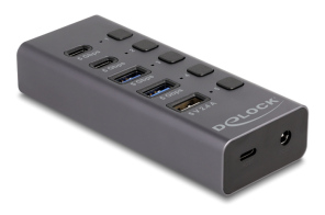 DELOCK USB hub 64248 με διακόπτες 5x θυρών 5Gbps USB/USB-C σύνδεση γκρι