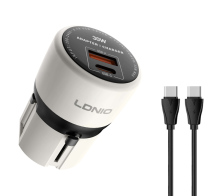 LDNIO φορτιστής τοίχου Q2319 με καλώδιο USB-C EU/UK/US/AU βύσμα USB/USB-C 30W γκρι