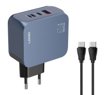 LDNIO φορτιστής τοίχου Q7 με καλώδιο USB-C USB/Lightning/2x USB-C GaN 65W μπλε