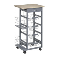 HOMCOM Πολυλειτουργικό Ξύλινο Τρόλεϊ Κουζίνας 83 x 47 x 37 cm Χρώματος Γκρι  801-121V01CG