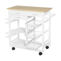 HOMCOM Ξύλινο Τρόλεϊ Κουζίνας με 2 Ράφια και 3 Συρτάρια 92 x 37 x 82 cm  801-158