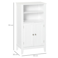Ντουλάπα μπάνιου kleankin με ρυθμιζόμενα ράφια και ντουλάπι 2 θυρών σε λευκό ξύλο, 50x30x93cm 834-311
