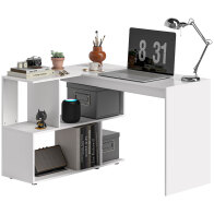 HOMCOM  Μοντέρνο Γραφείο Γωνιακό με 4 Ράφια σε Λευκό Ξύλο, 120x100x77 εκ.  836-584V00WT