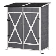 Outsunny Garden Shed Ξύλινη Εργαλειοθήκη, Διπλή Πόρτα με Κλειδαριά και Αποσπώμενο Τραπέζι, 139x75x160cm, Γκρι 845-353V01
