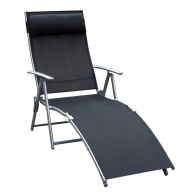 Outsunny Πτυσσόμενη Ξαπλώστρα Relax με Μαύρο Μαξιλάρι Κήπου 84B-184BK