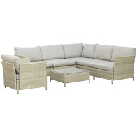 Outsunny 7 τεμαχίων Modular PE Rattan Garden Lounge σετ με μαξιλάρια, μπεζ 860-253V00BG