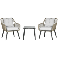 Τραπεζάκι και καρέκλα κήπου Outsunny 3 τεμαχίων σετ από PE Rattan and Steel με 2 μοντέρνες καρέκλες και 1 τραπεζάκι σαλονιού, γκρι 863-110V01KK