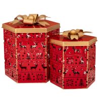 ΣΕΤ 2 ΚΟΚΚΙΝΑ  ΜΕΤΑΛΛΙΚΑ ΚΟΥΤΙΑ 24.5Χ21Χ26ΕΚ 19Χ17Χ21ΕΚ