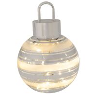 ΛΕΥΚΗ ΓΥΑΛΙΝΗ ΜΠΑΛΑ ΜΕ ΑΣΗΜΙ ΡΙΓΑ ΚΑΙ LED ΦΩΣ Φ12ΕΚ ΜΠΑΤΑΡΙΑΣ