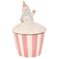 ΡΟΖ  ΛΕΥΚΗ ΚΕΡΑΜΙΚΗ ΜΠΙΣΚΟΤΙΕΡΑ CUPCAKE ΜΕ ΧΙΟΝΑΝΘΡΩΠΟ 18Χ18Χ28,5ΕΚ