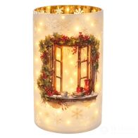 A.I. Decoration Κηροπήγιο Γυάλινο Παράθυρο με LED Μπαταρίας Ø12Χ20εκ.