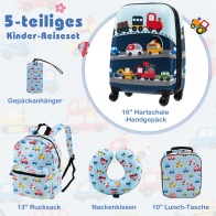 Costway  Σετ παιδικών αποσκευών 5 τεμαχίων με βαλίτσα 16 ιντσών, σακίδιο 13 ιντσών, μαξιλάρι λαιμού, ετικέτα αποσκευών & κουτί γεύματος - Μπλε. BN10025NY