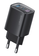 USAMS φορτιστής τοίχου US-CC229 USB & USB-C 30W GaN μαύρος