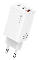 USAMS φορτιστής τοίχου CC265 USB & 2x USB-C 67W GaN λευκός