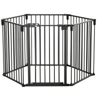 Πτυσσόμενη πύλη ασφαλείας PawHut 6 τμημάτων, Steel Dog Barrier Gate - Μαύρο D06-128