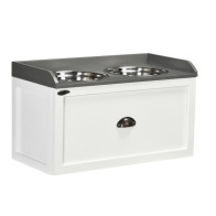 PawHut Σετ 2 Ανοξείδωτα Μπολ Γεύματος με Ξύλινο Συρτάρι για Κατοικίδια 60 x 30 x 36 cm D08-041V00WT