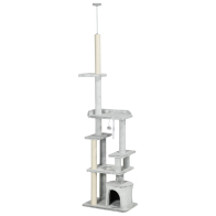 Ξύσιμο οροφής PawHut για γάτες με πλατφόρμες και σπίτι, 60x40x225-255cm, γκρι D30-719V00LG